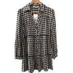 ZARA Gingham Plaid Button Front Tier Layered Mini Dress Black Size XS Photo 2
