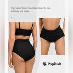 Popilush Shapewear Swimwear Bikini Bottom Tummy Control Ruched Black L NWT Size L Photo 2