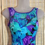 Sun Streak Vintage 1970s Blue Floral One Piece Bathing Suit Swimsuit Size 6 Photo 1