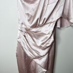 DO+BE NEW‎ NWT  One Shoulder Dress Small Soft Pink Satin Ruched Midi Cocktail Photo 2
