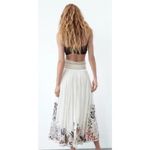 ZARA Women 100% Cotton White Maxi A-Line Skirt Ocean Embroidered Lined Tassel M Photo 3
