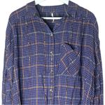 Free People Break My Stride Multicolor Plaid Button Up Shirt Large Photo 4