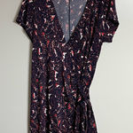 JustFab Women’s  Short Sleeve Floral Paisley Print Wrap Dress Size 2XL Navy & Red Photo 0