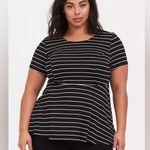 Torrid  Black and White Stripe Peplum Ponte Crew Neck Top Photo 0