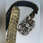 Kelli Kouri Goldtone Metal Plate Stretch Belt Crystal Flower Rhinestone Buckle Tan Photo 5