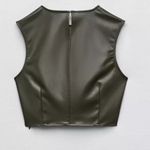 ZARA  Olive Green Faux Leather Crop Top Photo 4