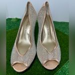 Adrianna Papell  Gold Champagne Rhinestone Peep Toe Heels Photo 3