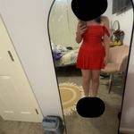 Windsor red off the shoulder satin dress  Photo 3