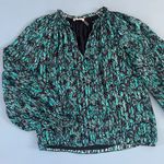 Ramy Brook Luanne Silk Pleated Teal Combo Blouse Photo 5