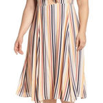 Leith Beige Large Colorful Stripe Midi Dress Bow Cut Out Brunch Weekend Elastic Photo 0