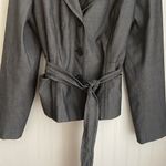 Halogen  Women's Linen Blend Blazer Dark Gray Three Button Tie Belt Lined Size 16 Photo 3