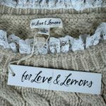For Love and Lemons Milana Cable Knit Lace Trim Oversized Sweater Dress Sz L NWT Tan Size L Photo 3