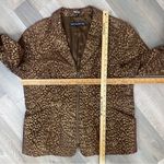 Pamela McCoy Metallic Leopard Print Leather Coat Brown Gold 1X‎ Zipper Front Photo 12