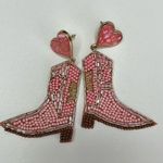 NWOT Cowgirl Boot Beaded Earrings Pink Photo 0