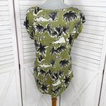 Tahari Tropical Island Print Linen Knit Cap Sleeve Tee Shirt Olive Green Small Photo 3