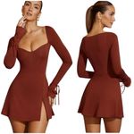 Oh Polly  AMRYN Long Sleeve A-Line Mini Dress in Brick Sexy Inner Bodysuit Sz 2 Photo 2