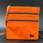 Dooney & Bourke North South Triple Zip Orange Nylon Embroidered Duck Crossbody Photo 0
