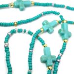 Turquoise Sead Bead Stretch Necklace with Cross Beads Matching Earrings Green Photo 2