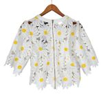 Gracia Daisy Applique Cutout Cropped Blouse size Large Short Sleeves Top Shirt Photo 8