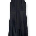 Halston Heritage Round Neck Sleeveless Pleated High Low Midi Dress Black Size 4 Photo 0