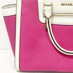 Michael Kors Pink Canvas w/ White Leather Trim Handbag Satchel Crossbody Bag Photo 1