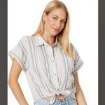 Lucky Brand  Women's Pastel Striped Button Down Workwear Shirt Size Large Photo 1