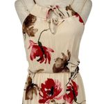 NO BRAND Floral High Neck Sheath Maxi Dress Cream Red Size Large Double Slit Hem Photo 2