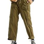 Free People Tahiti Cargo Pants Womens Size L/XL Green Dried Herb NWOT Cotton Photo 0