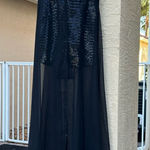 Mac Duggal  Black Beaded Sequin Shorts Maxi Sheer Skirt Gown Size 6 Photo 0