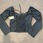 Pie In The Sky  Gray Pinstripe Long Sleeve Crop Top Photo 8
