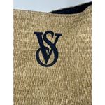 Victoria's Secret Straw Beach Tote Bag Large Weekender Travel Logo Blue Beige Photo 1