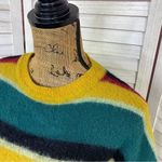 Woven Heart Striped Bell Sleeve Crop Sweater Yellow Green Medium Photo 4