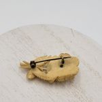 Vintage Bakelite Carved Rose Pin 1" Yellow Flower Palm Coat Lapel Scarf Brooch Gold Photo 2