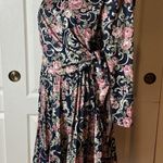 VINTAGE FLORAL LONG SLEEVE PLEATED LAYERED DRESS HOLIDAY PARTY Blue Size 6 Photo 4