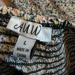 AUW Womens Large Black Yellow Floral Retro Tie Front Smocked Midi Dress Spring Photo 5