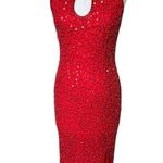 Scala  Vintage 80s Red Beaded Sequin Sheath Evening Dress Formal Glamourcore M Photo 12