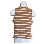Old Navy NWT Womens  Fitted Striped Earth Brown Ribbed Sleeveless Mock Neck Top L Photo 1