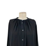 Aritzia  Babaton‎ Blouse Top Button Down Collarless Long Sleeve Satin Black Small Photo 1