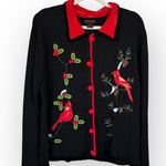 Vintage Christmas Sweater Bobbie Bell Holly Berry Cardinals Womens Size XL Black Photo 0