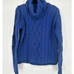 Inis Crafts Sweater Women Large Chunky Cable Knit Turtleneck Merino Wool Ireland Blue Photo 0
