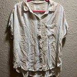 American Eagle Striped Button Up Short Sleeve Top Woman’s Size Large Photo 0