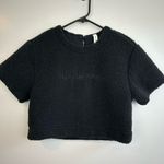 Lululemon Black Textured Fleece Embroidered Logo Cropped Tee/Top Size 4 Photo 1