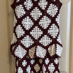 Elegant Crochet Skirt Set in Burgundy and White Brown Size M Photo 0
