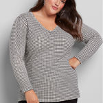 Lane Bryant Lane‎ Bryant Womens Essentials Houndstooth Gathered-Shoulder Sweater Sz 22/24 Photo 0