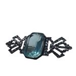 1930s Art Deco Aqua Glass Brooch | Vintage Pot Metal Bar Pin Blue Photo 3