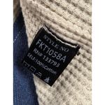 POL  Pieced Split Neck Oversized Top Blue Cream Multi Boxy Sweatshirt Large Photo 3