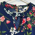 Urban Romantics  Navy Florals Keyhole V-Neck Blouse Bell Sleeves Medium EUC #2595 Photo 2