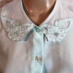 Vintage Nikki 1970s Semi Sheer Blouse Peter Pan Collar Mint Green 11/12 Photo 4