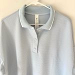 Lululemon Textured Long-Sleeve Polo Shirt Starch Blue White Athleisure Preppy Photo 3
