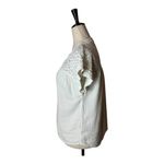 Frye  Shirt Women Medium White Cotton Lace Crochet Raw Trim Cap Sleeve Top Boho Photo 3